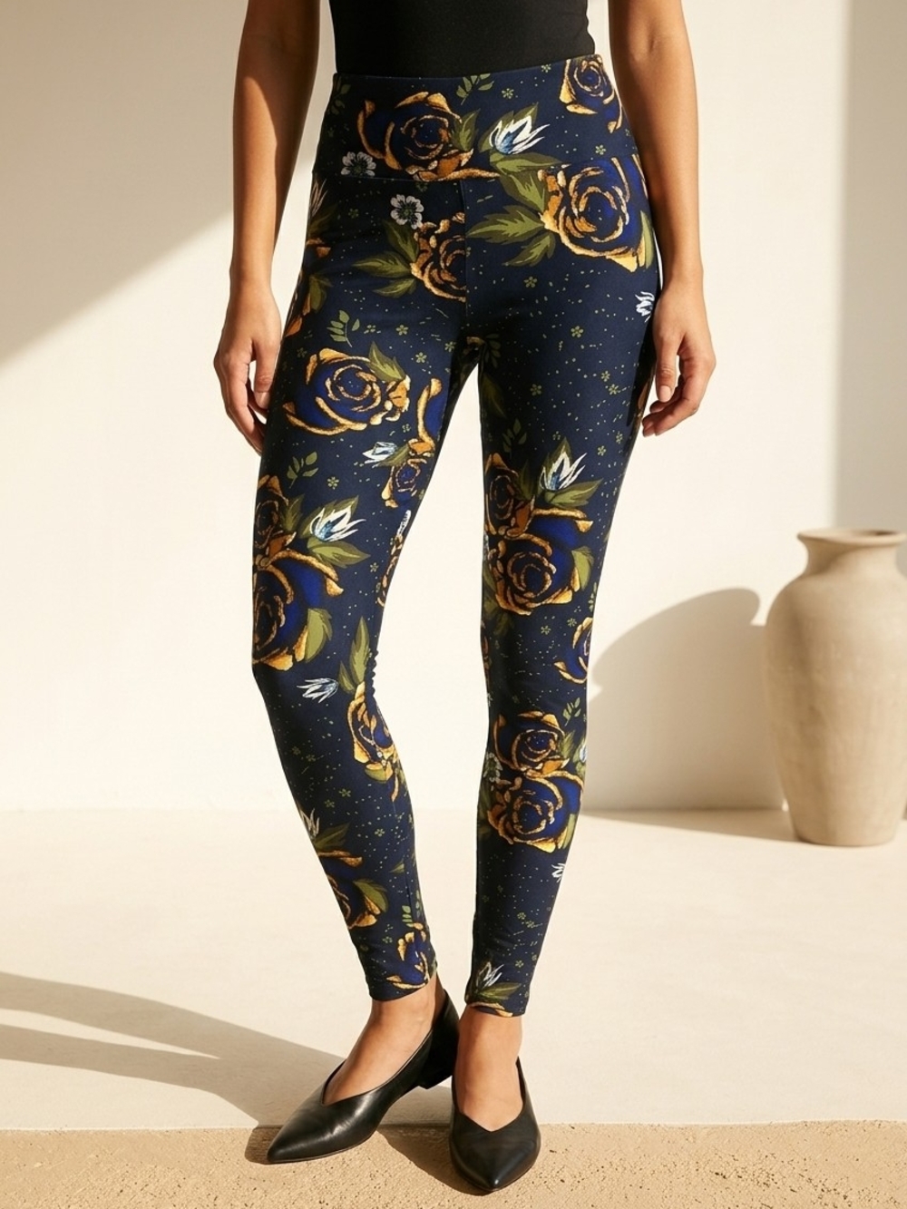 LuLaRoe Tall & Curvy Leggings TC 12-22 Blue Floral Buttery Soft Stretch Pants